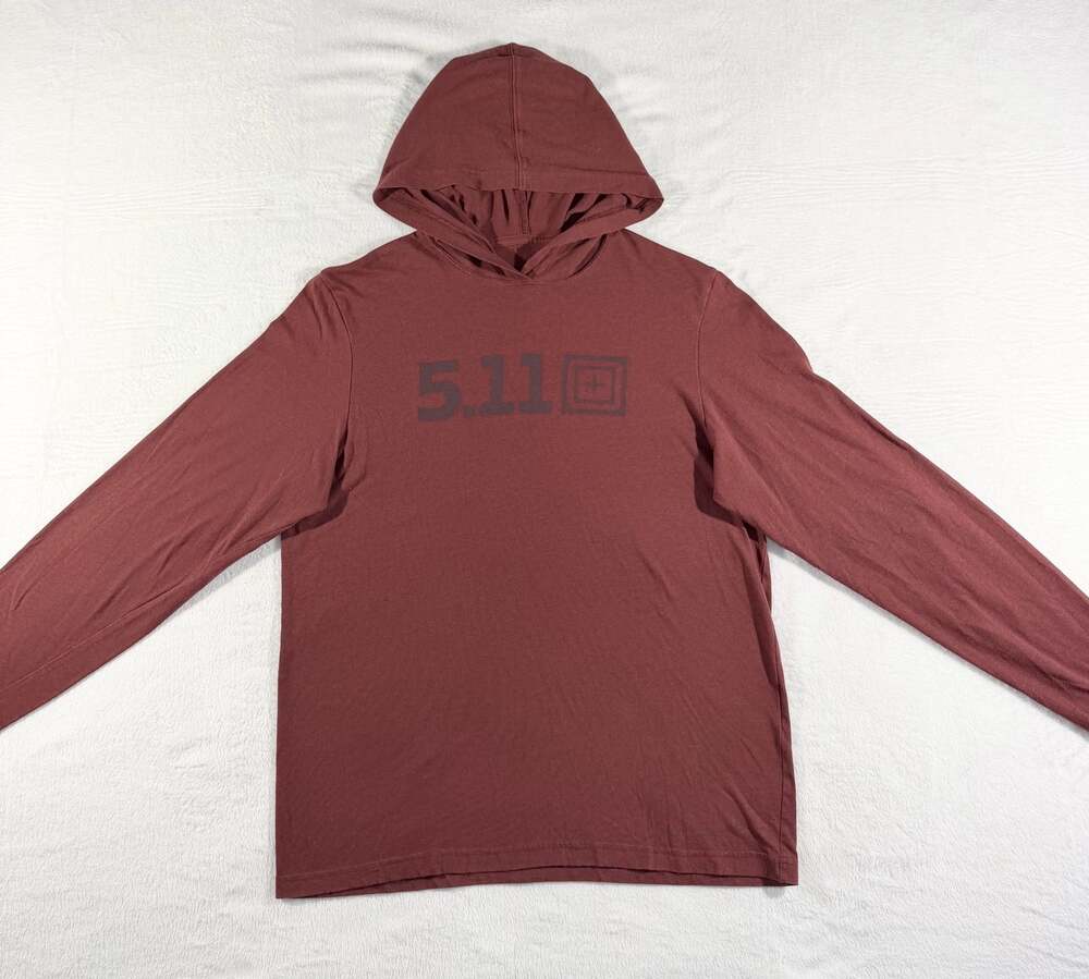 5.11 Tactical Logo Long Sleeve Hooded T-Shirt Size M Brown